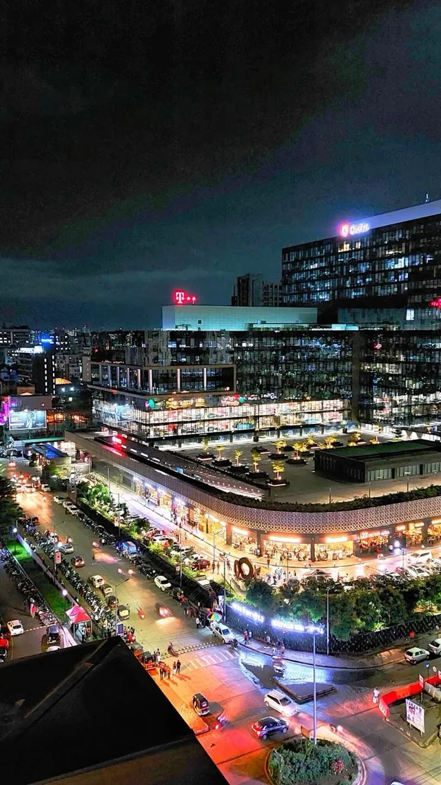 Balewadi High Street in Pune lit up at night